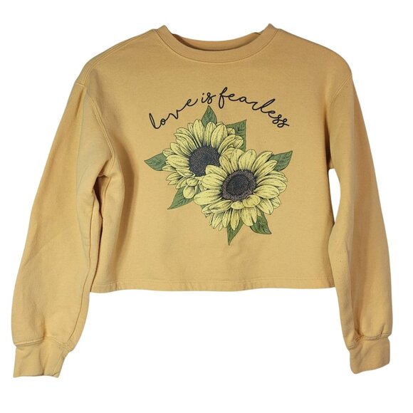 Awake Love Is Fearless Sweatshirt Yellow Mustard XS Pullover Sunflower Crop - Picture 1 of 6
